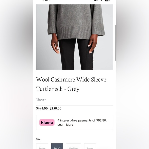 Theory Wool Cashmere Wide Sleeve Turtleneck - Grey [M] - Picture 2 of 4